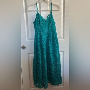 Teal Midi Lace Spaghetti Strap Dress - Size S